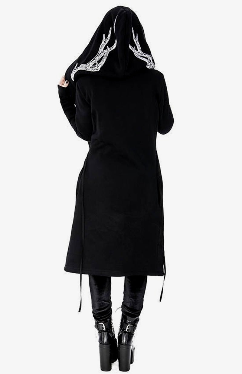 Black Gothic Branch Hooded Long Coat