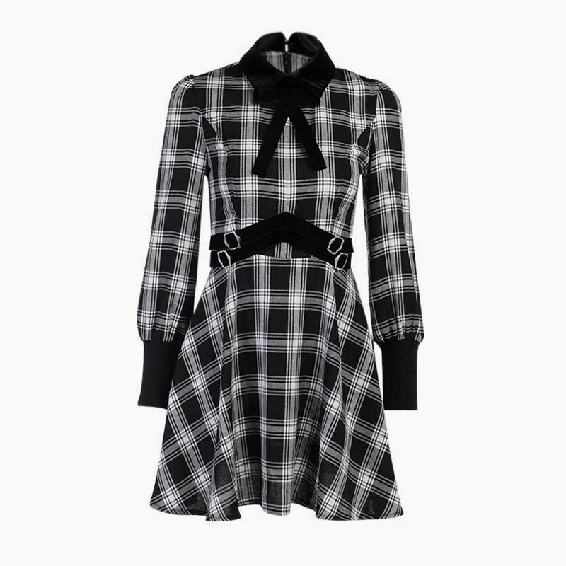 Black and White Plaid Goth Short Dress