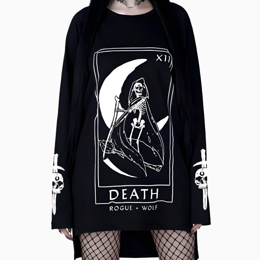 Oversized Death Tarot Goth Long Sweatshirt
