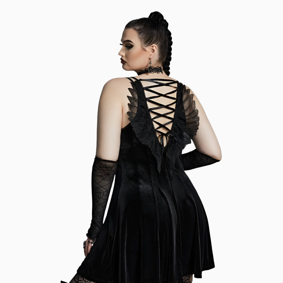 Lace Up Wing Gothic Slip Dress