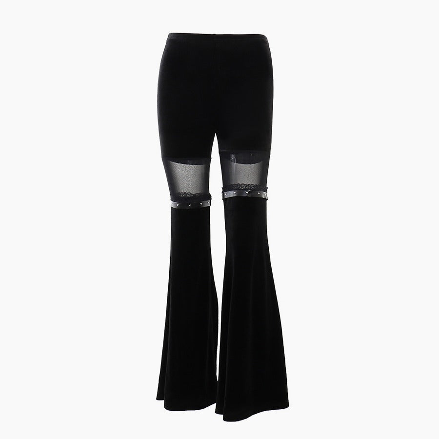 Mesh Patchwork Studed Flared Pants