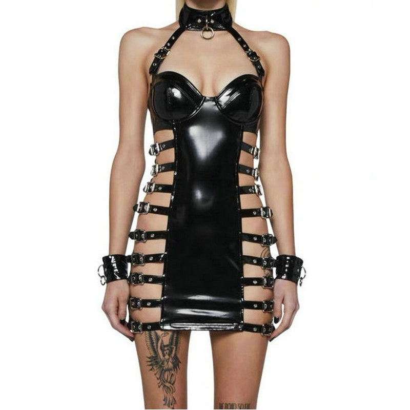 Patent Leather Punk Hollow Dress