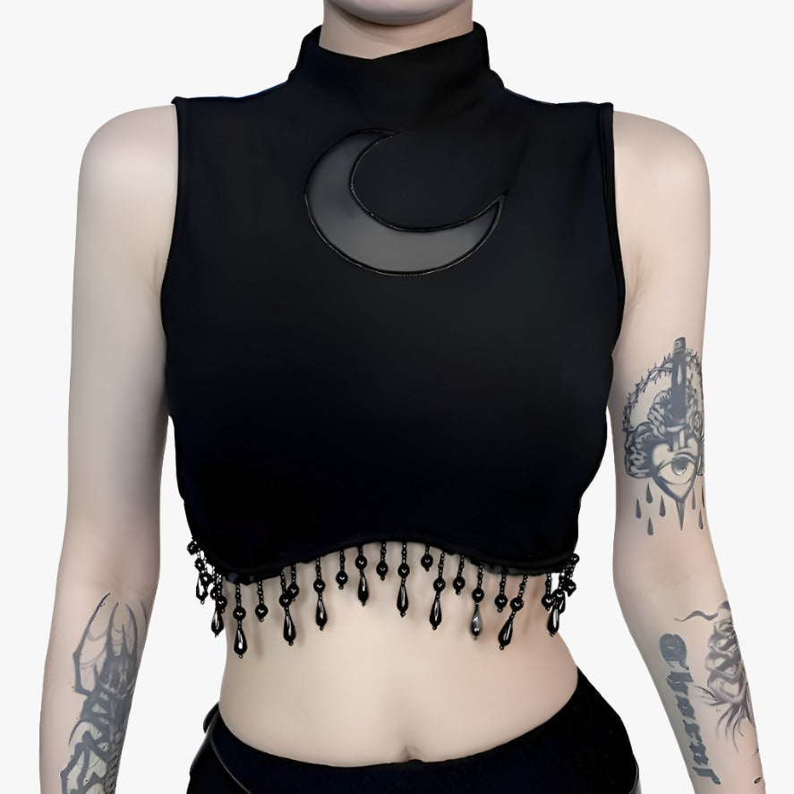 Fringed Chain Crescent Crop Top